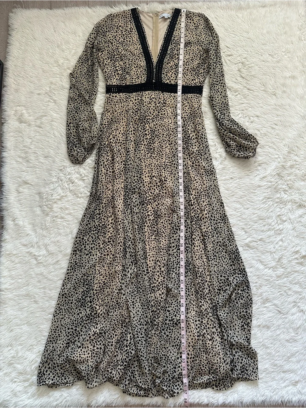 Baltic Born Dress Cha Cha Print Maxi Leopard Cheetah Long Sleeve V-neck Sz M - Picture 14 of 15